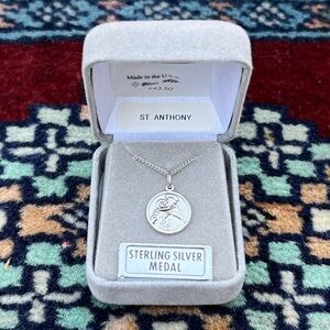 St. Anthony Small Sterling Silver Religious Medallion Necklace 18” Lite Chain